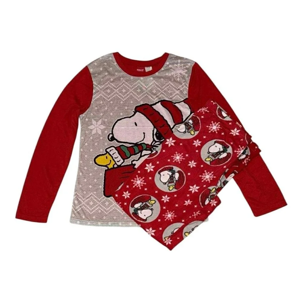 NEW Holiday Peanuts Snoopy Men's XL 2 Piece Flannel Pajamas Sleep Set